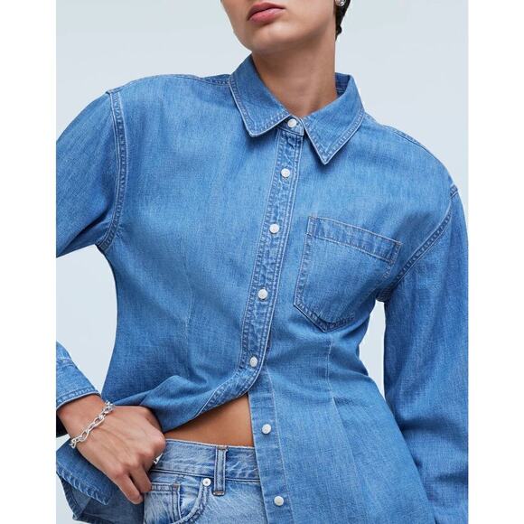 Madewell Chambray Top  Denim Darted Button Up Shirt Winnset Wash Blue NWT Small - Picture 2 of 12